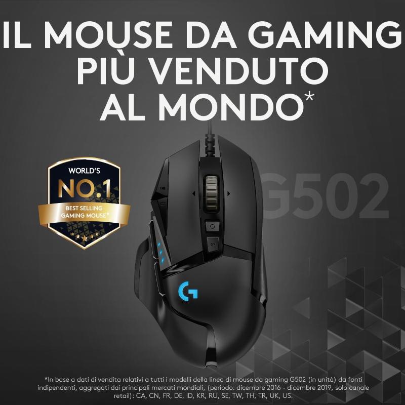 Logitech Nero/Blu/Verde G G502 Hero Mouse Destro Usb Tipo A Ottico 25600 Dpi - Immagine 9