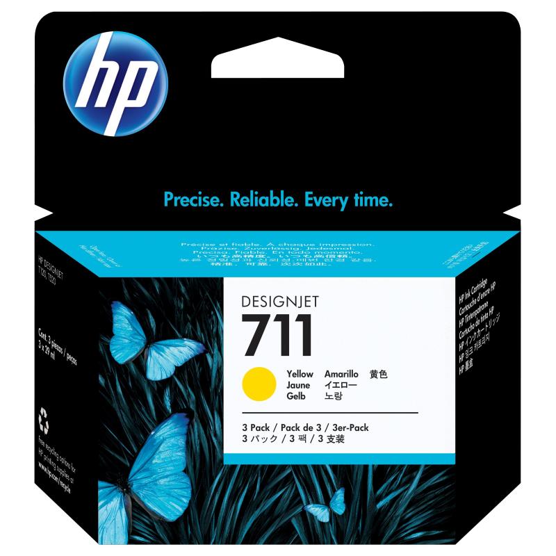 Hp confezione da 3 cartucce di inchiostro giallo designjet 711, 29 ml