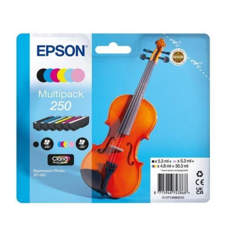 Epson 250 violin claria photo hd cartuccia d\`inchiostro 6 pz originale nero, ciano, ciano chiaro, magenta chiaro, magenta,