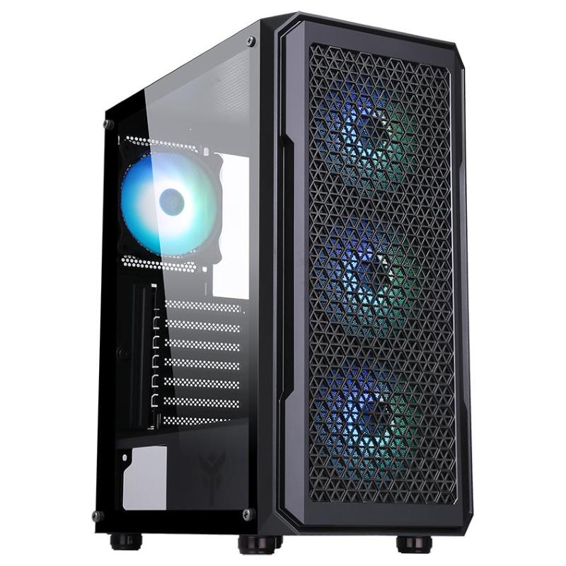 Itek case six triangle - gaming middle tower, 4x12cm argb fan, usb3, side panel temp glass