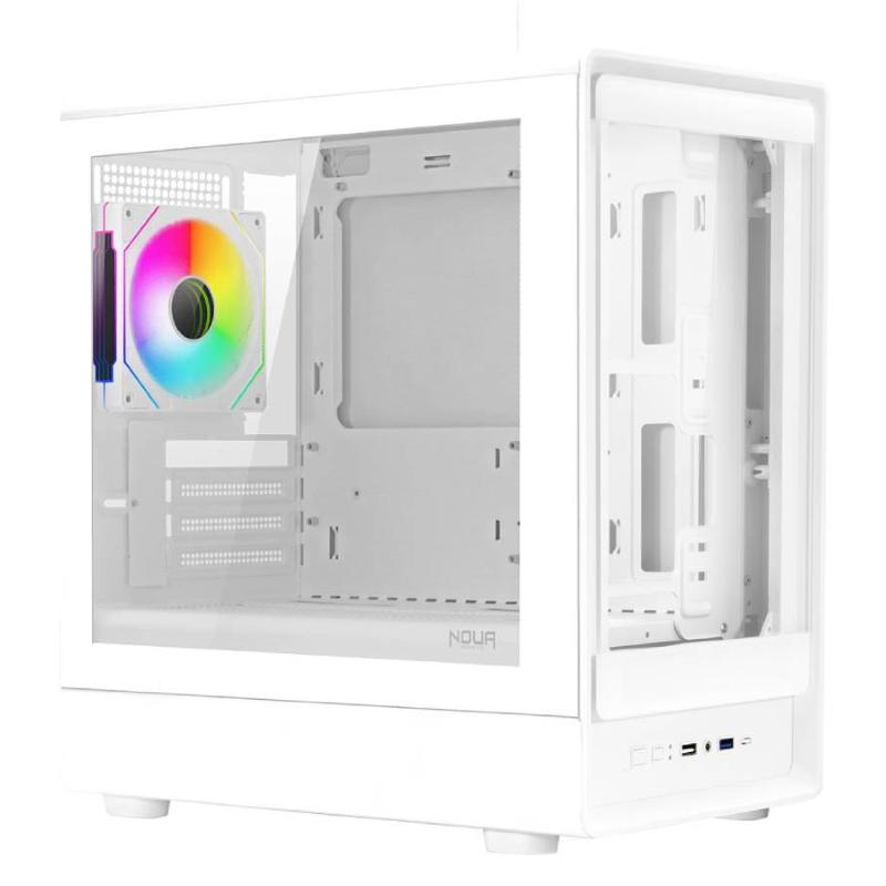 Noua case mid-tower no psu nexus wh h100 2usb3 1usbc 1fan rgb vetro type c