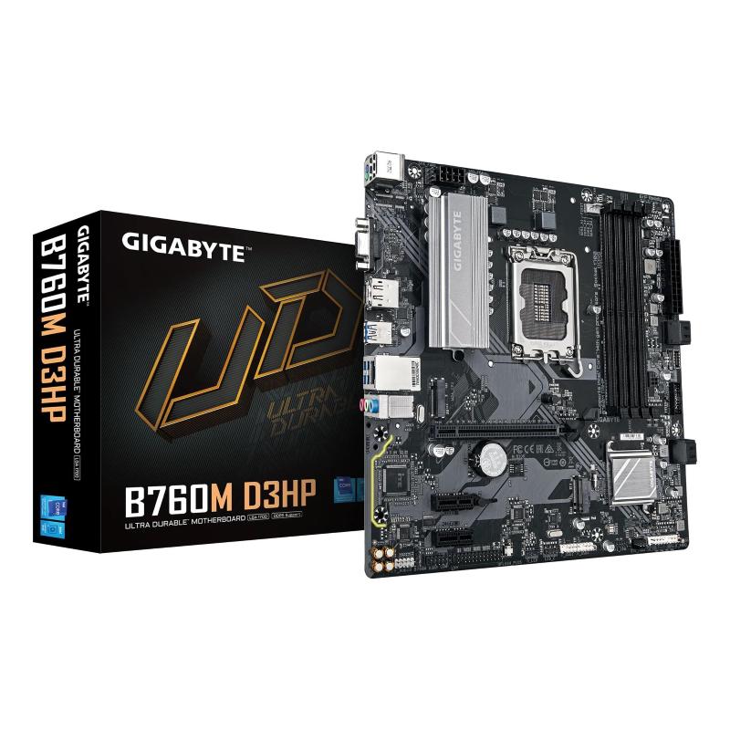Gigabyte b760m d3hp scheda madre - cpu intel core di 14ª generazione, vrm 4+1+1 fasi, fino a 5600 mhz ddr5, 2xpcie 4.0 m.2, lan