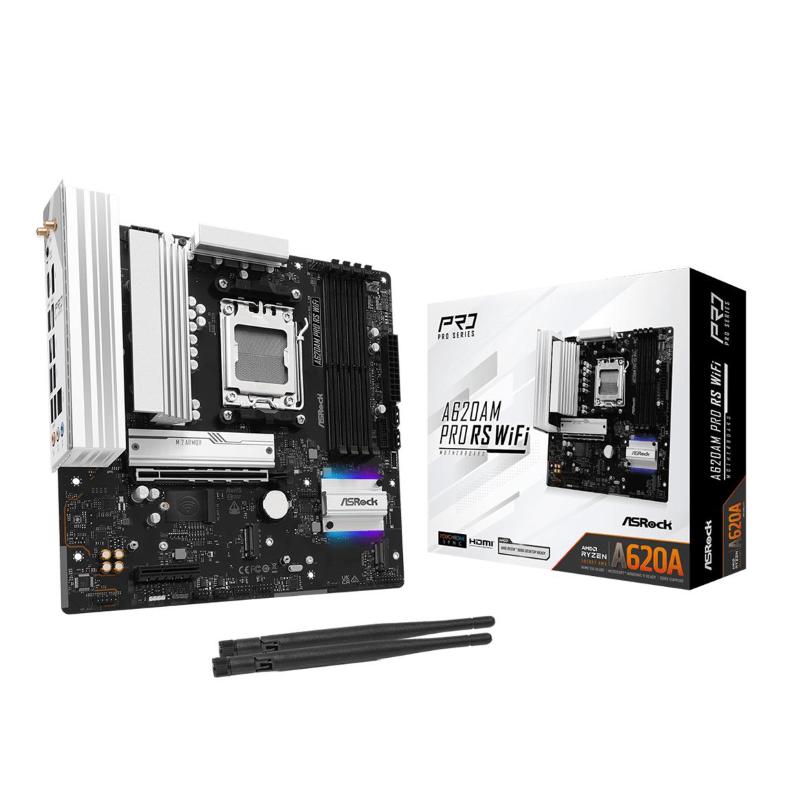 Asrock a620am pro rs wifi - motherboard - micro atx - socket am5 - amd a620a chipsatz - usb 3.2 gen 1, usb-c 3.2 gen 1 -