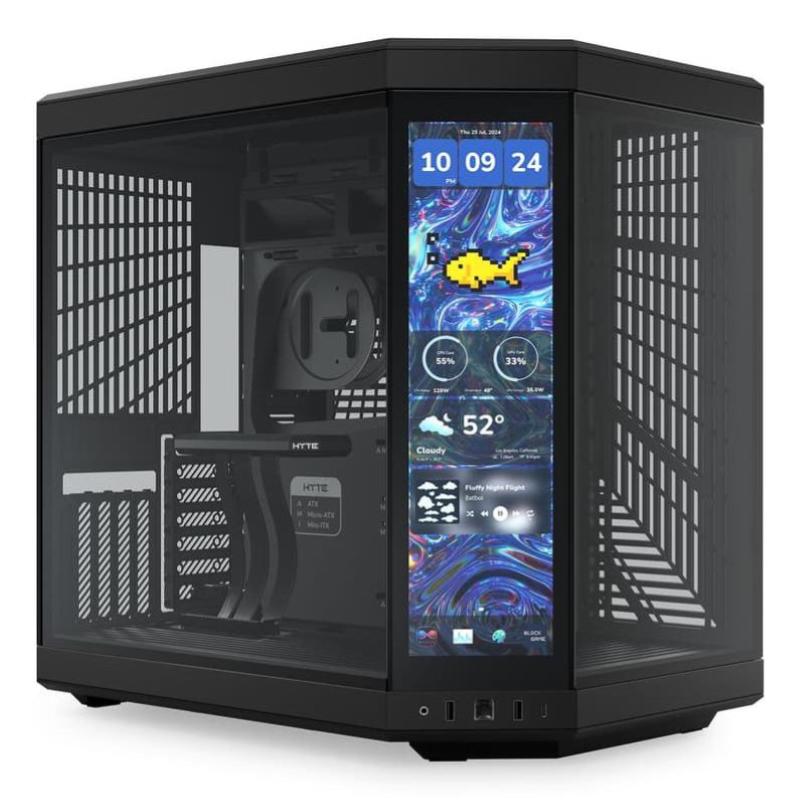 Hyte y70 touch infinite pitch black case midi tower display ips touch 2.5k vetro temperato no-power e-atx/atx/matx/mini-itx