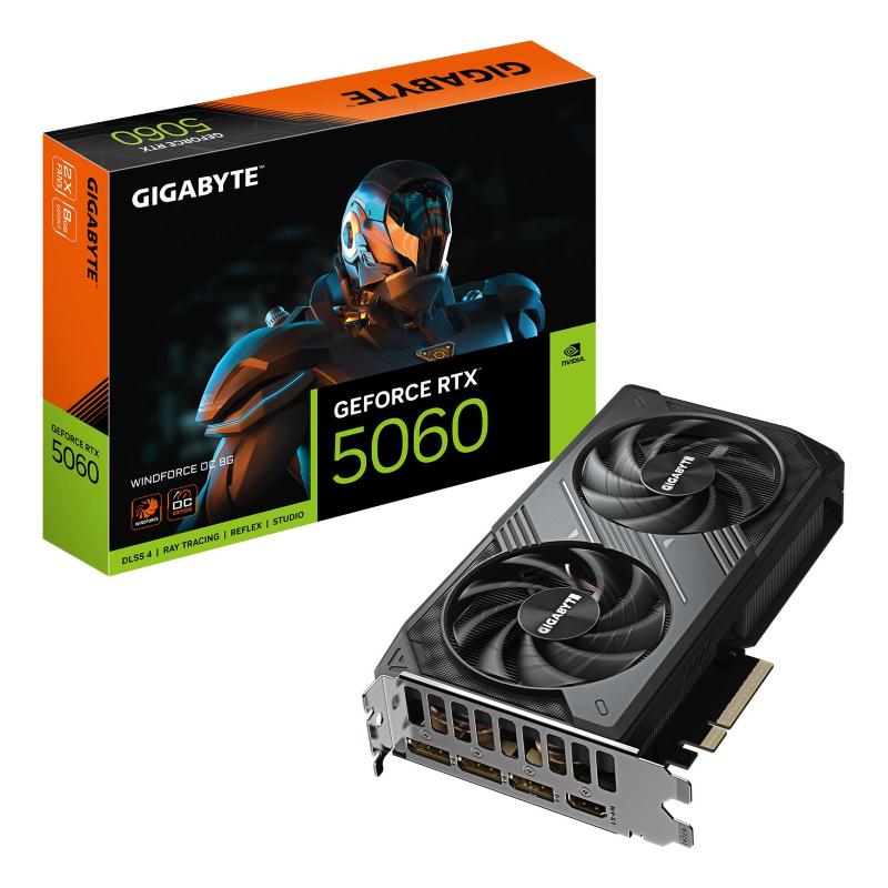Gigabyte geforce rtx 5060 windforce oc 8g scheda grafica - 8gb gddr7, 128bit, pci-e 5.0, 2512 mhz frequenza core, 3 x
