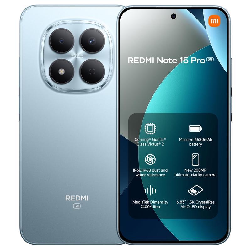 Xiaomi redmi note 15 pro 5g (glacier blue) - smartphone 6.77 - ram 8gb - storage 256gb - ita