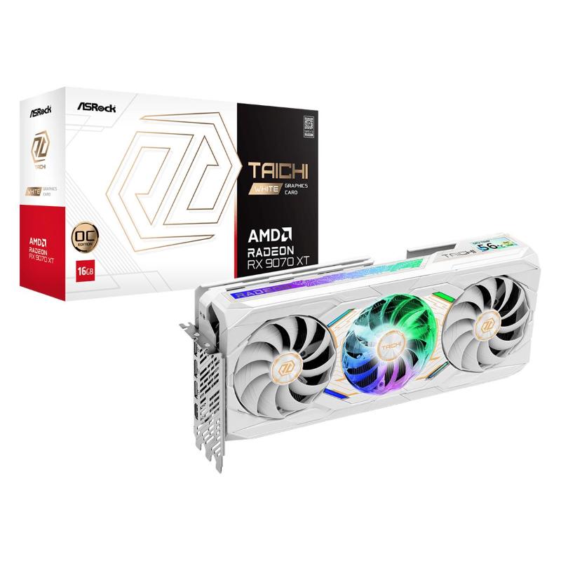 Asrock taichi radeon rx 9070 xt white 16gb oc, radeon rx 9070 xt, 16 gb, gddr6, 256 bit, 7680 x 4320 pixel, pci express