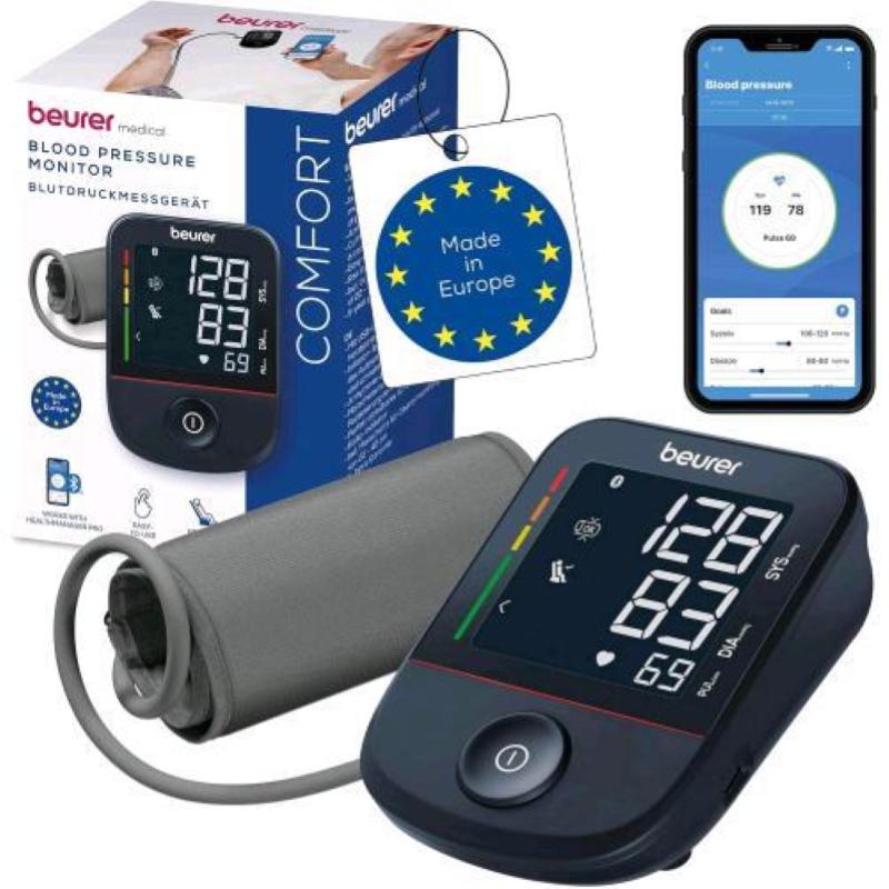 Beurer bm 48 misuratore di pressione da braccio, funzionamento semplice con un pulsante, misurazione delicata e veloce, rilevamento aritmia, polsino 22-42?cm, con app, trasferimento dati apple health