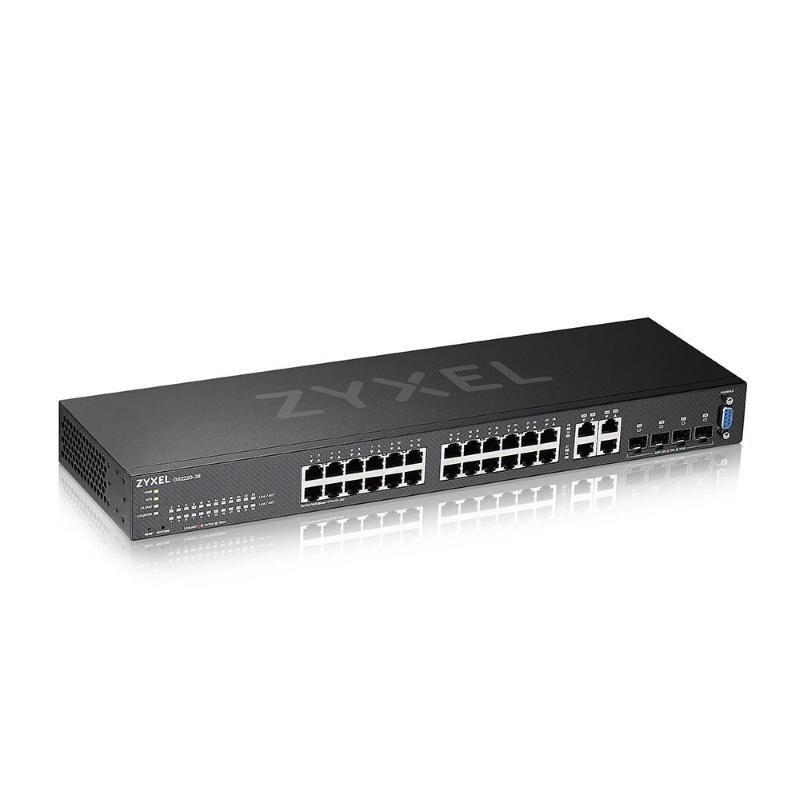 Zyxel switch managed layer 3 lite, 24x gb, 4 sfp, fanless desktop/rack, nflex