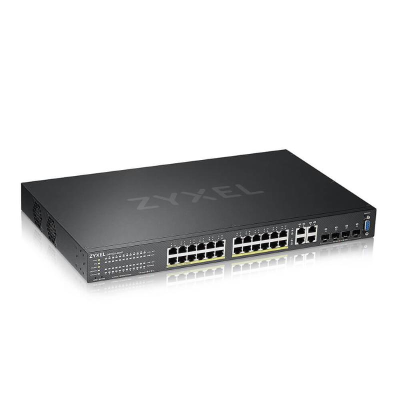 Zyxel switch managed layer 3 lite, 24x gb poe 375w, 4 sfp, desktop/rack, nflex