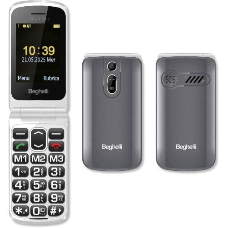 Beghelli slv18n eco dual sim 2.4 easy phone a conchiglia tasti grandi retroilluminati tasto sos blocco chiamate fotocamera torcia radio grigio