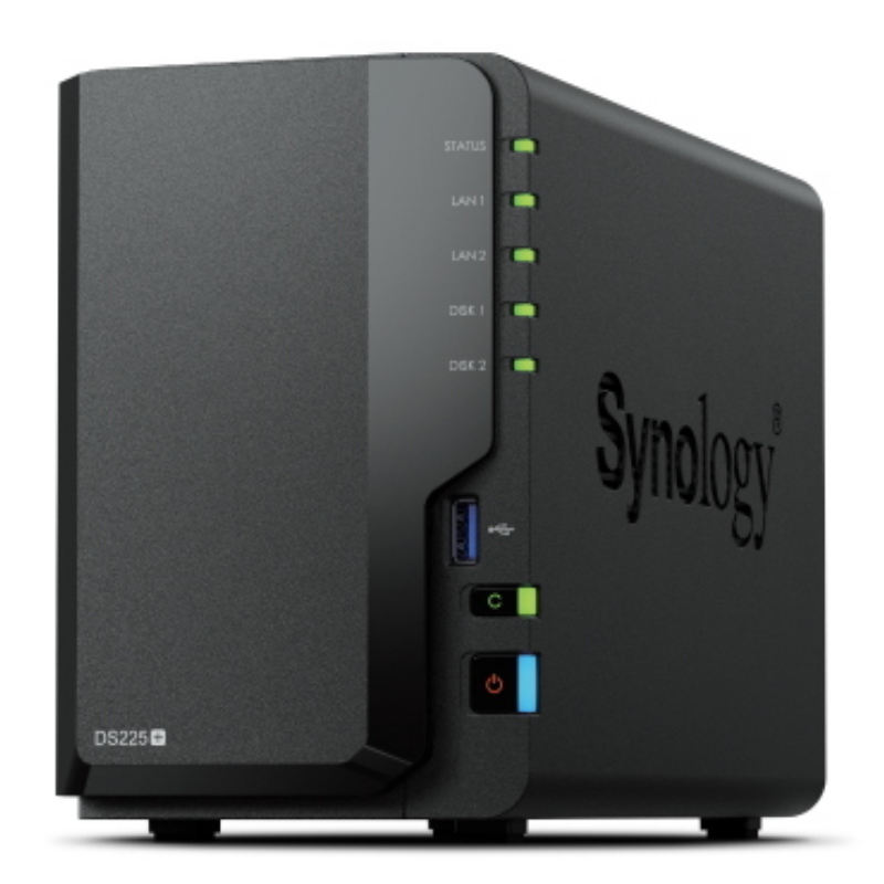 Synology nas tower ds225+ x 2hd 3.5/2.5 sata2/3 - no hd - celeron j4125 -2gb ddr4-1p lan rj45 1gbe