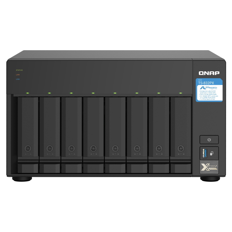 Qnap ts-832px nas tower collegamento ethernet lan alluminio, nero al324