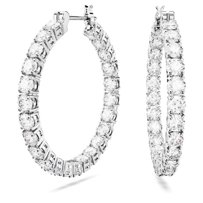 Swarovski 5647715 swarovski fashion piece - matrix orecchino a buco hoop m whi/rhs nuovo in scatola originale