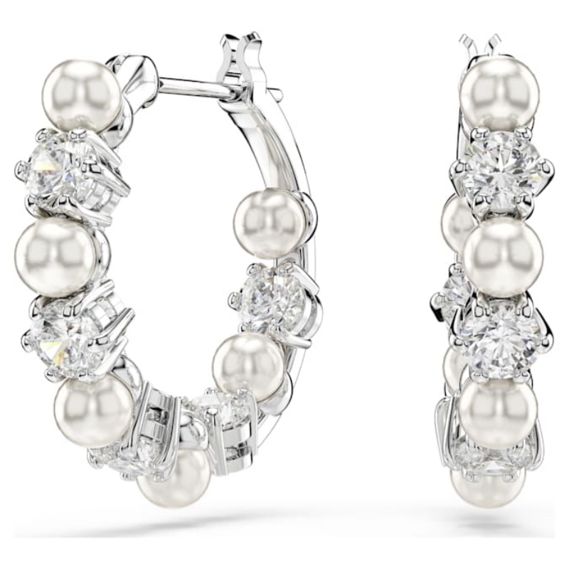 Swarovski 5709256 swarovski fashion piece - matrix orecchino a buco pearl hoops whit nuovo in scatola originale