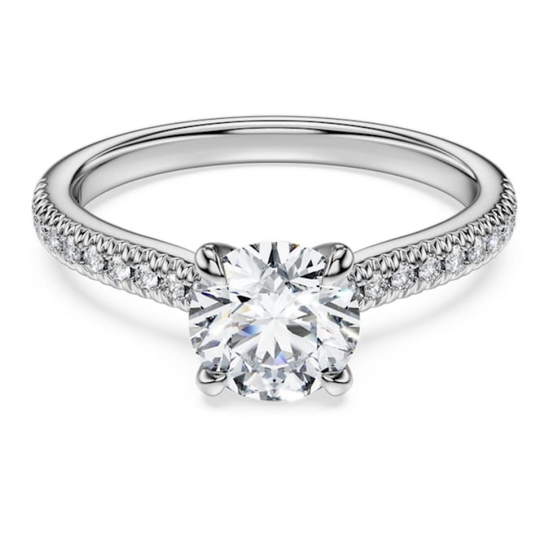 Swarovski 5697805 anello swarovski - anello round 1.2ct wg18 55 nuovo in scatola originale