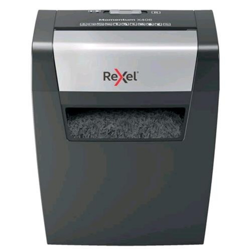 Rexel momentum x406 distruggidocumenti a frammento cestino 15lt capacita` 6 fogli col. grigio