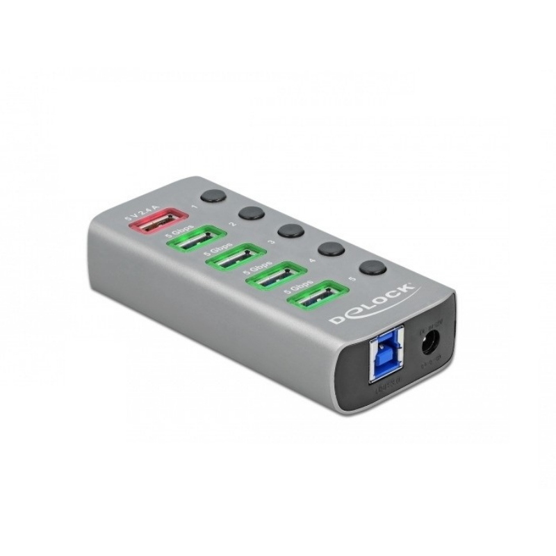 Delock Grigio Hub Usb 3.2 (Usb-B, 6 Porte), Docking Station + Hub Usb, - Immagine 4