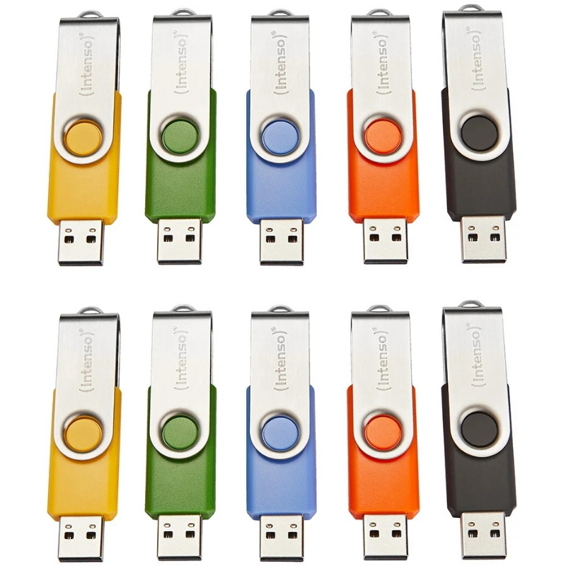 Intenso Argento/Arancia/Blu Linea Basic In Confezione Da 10 Pezzi (4 Gb, Usb-A), Chiavetta Usb, Verde, Giallo, Nero, Multicolore - Immagine 3