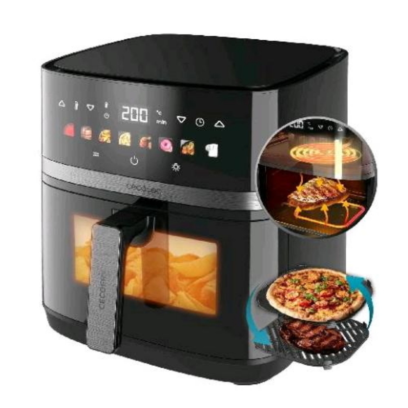 Cecotec cecofry&grill duoheat 8000 friggitrice ad aria 8 lt 2200w 8 programmi temperatura regolabile con finestra nero
