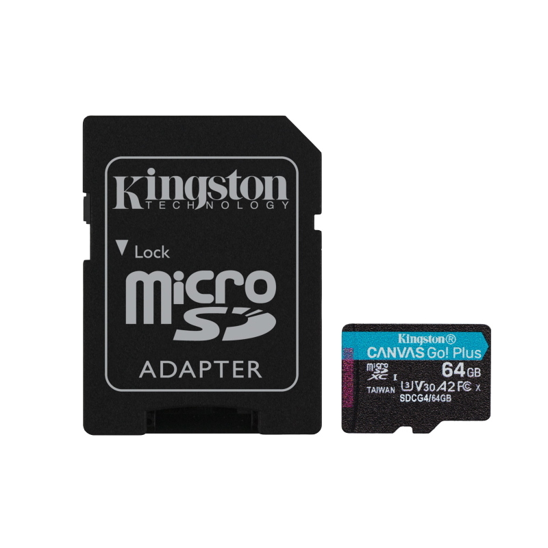 Kingston technology scheda microsdxc canvas go plus gen4 200mb/s a2 u3 v30 da 64 gb + adattatore