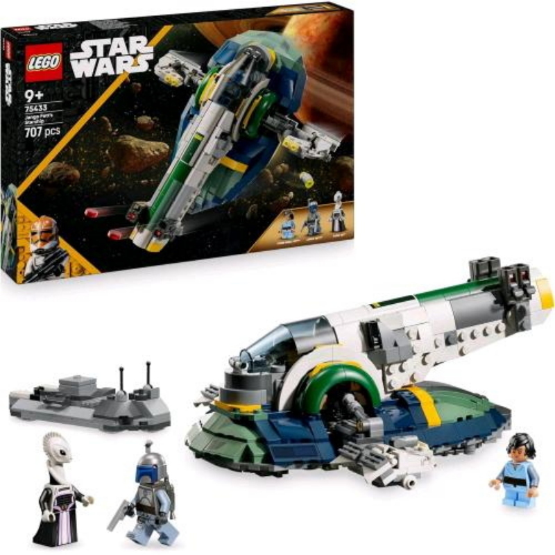 Lego star wars astronave di jango fett giocattolo da esposizione con ali che ruotano e 3 minifigure
