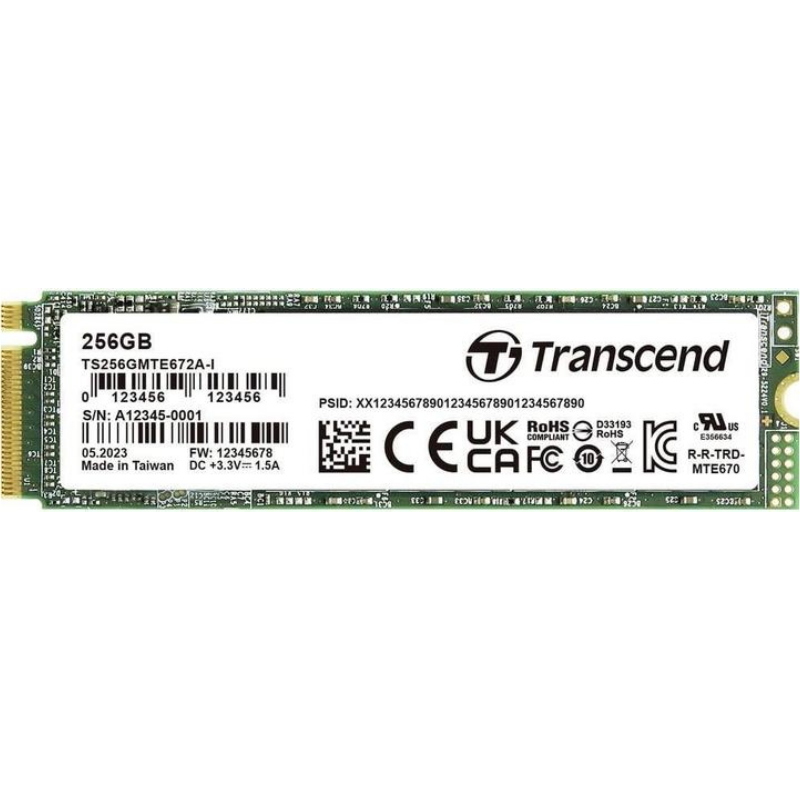 Ssd m.2 256gb 2280 pcie gen3x4 nvme 3d tlc transcend dissipatore allumi