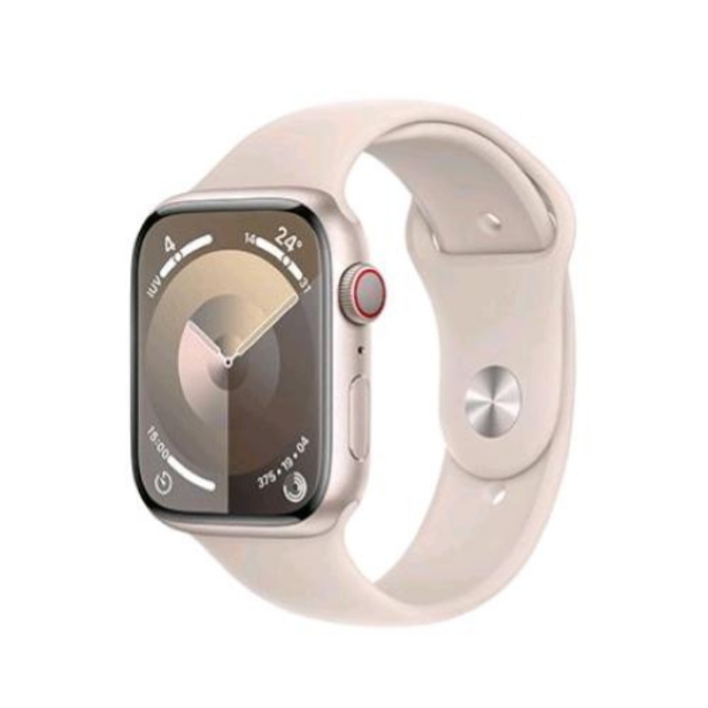 Apple watch series 9 gps + cellular 45mm cassa in acciaio starlight con cinturino sport band starlight s/m