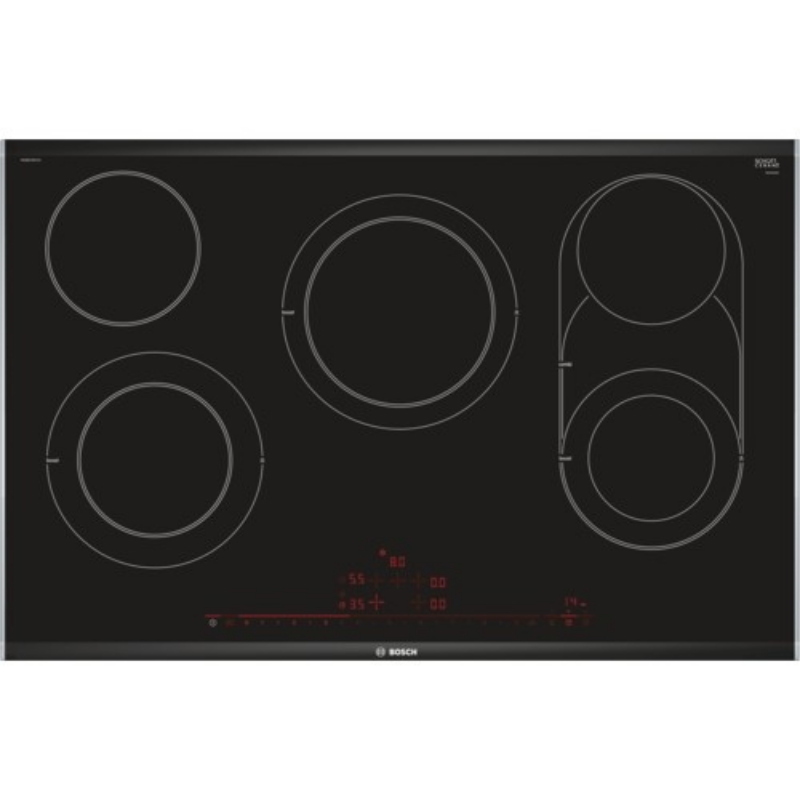 Bosch serie 8 pkm875dp1d piano cottura nero, acciaio inossidabile da incasso ceramica 5 fornello(i)