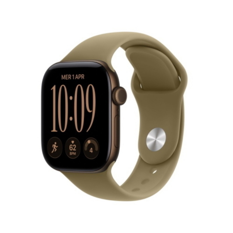 Apple watch series 12 2026 gps cassa 42mm in alluminio bronzo scuro con cinturino sport oliva m/l