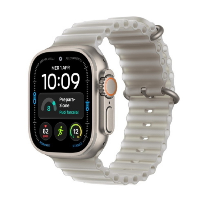 Apple watch ultra 4 2026 gps + cellular 5g cassa 49mm in titanio naturale con cinturino ocean grigio traslucido