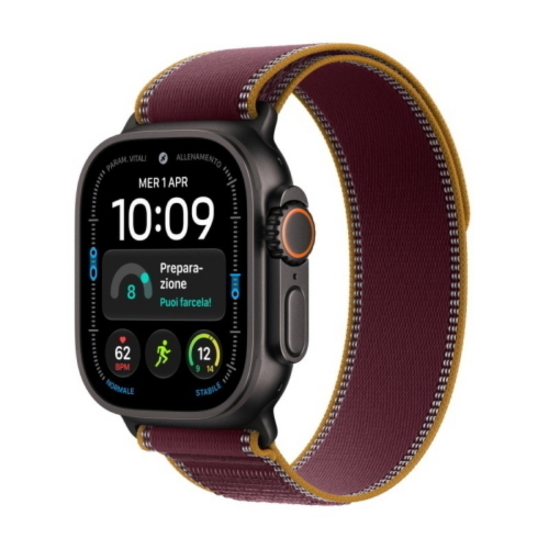 Apple watch ultra 4 2026 gps + cellular 5g cassa 49mm in titanio nero con trail loop borgogna m/l