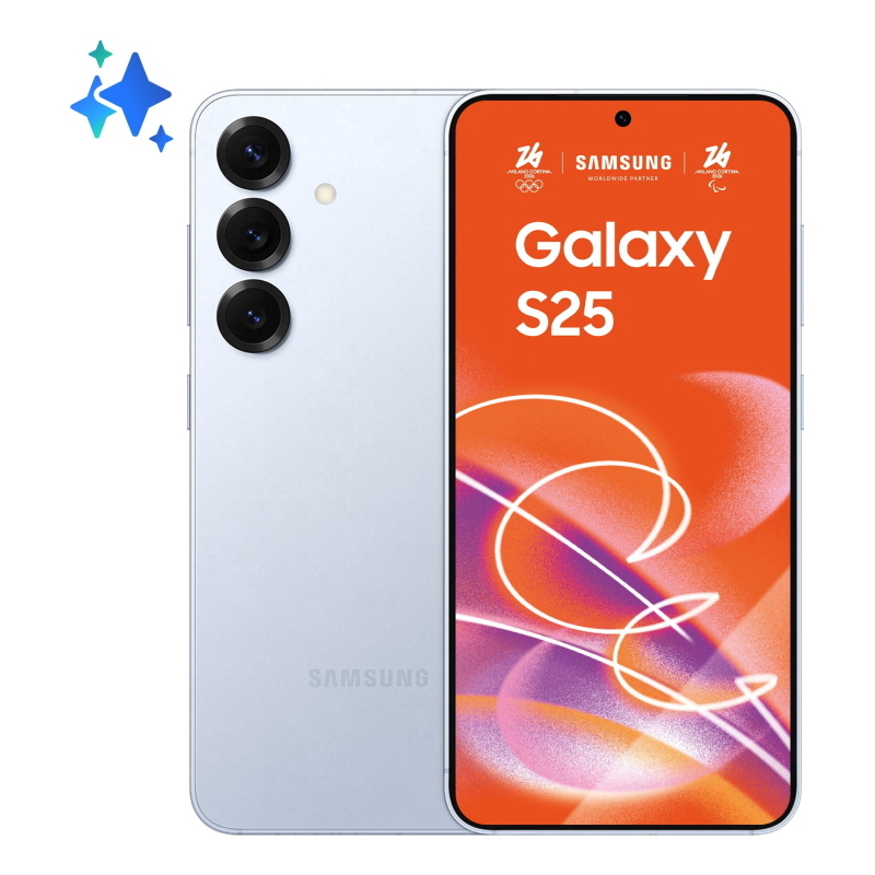 Samsung galaxy s25 smartphone ai, display 6.2\`\` fhd+ dynamic amoled 2x, fotocamera 50mp, ram 12gb, 256gb, 4.000 mah, icyblue