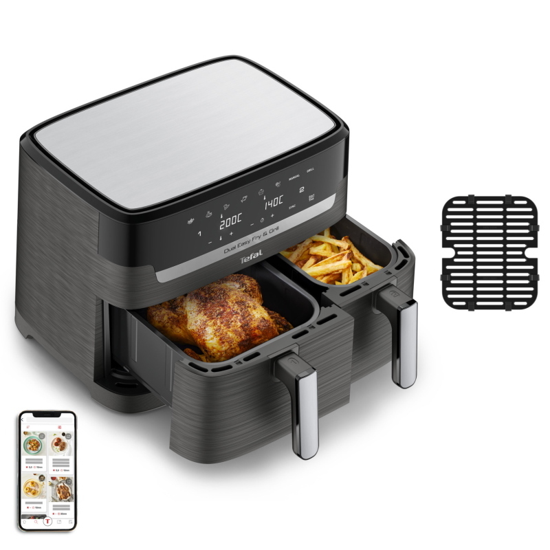 Tefal dual easy fry & grill ey905b doppia 8,3 l indipendente 2700 w friggitrice ad aria calda grigio