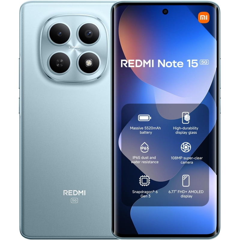 Xiaomi redmi note 15 5g 8/256gb glacier blue dual sim - (garanzia italia - no brand)