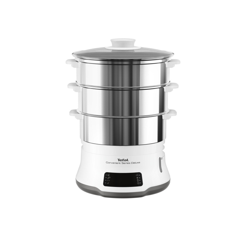 Tefal convenient series deluxe vc502d vaporiera, pentola a vapore 3 cestello/i superficie piana 900 w acciaio inox, bianco