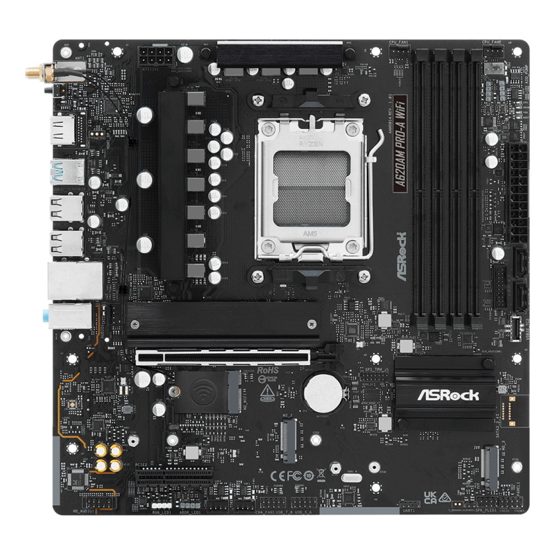 Asrock a620am pro-a wifi - motherboard - micro atx - socket am5 - amd a620a chipsatz - usb 3.2 gen 1, usb-c 3.2 gen 1 -