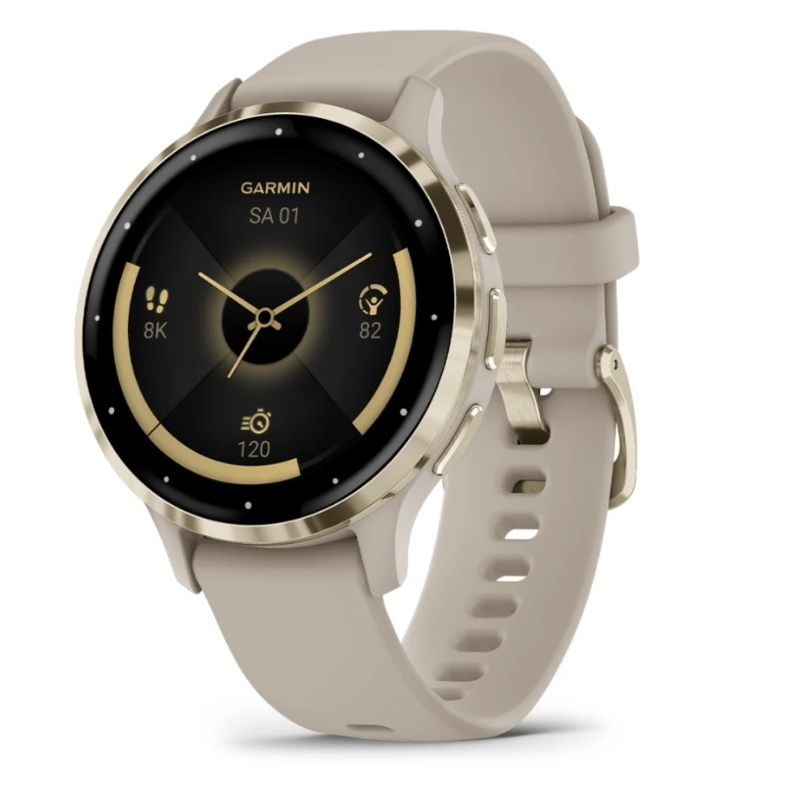Garmin venu® 3s french gray/softgold mit schnellwechsel-silikon-armband