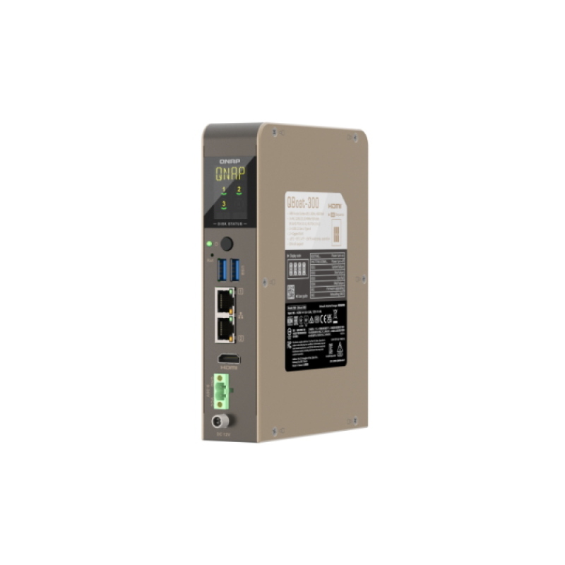 Nas compact din-rail fanless industrial nas qnap qboat-300 3xm.2 pcie ssd 2x1 gbe 4gb ram hdmi arm 1.8ghz 4core n5105