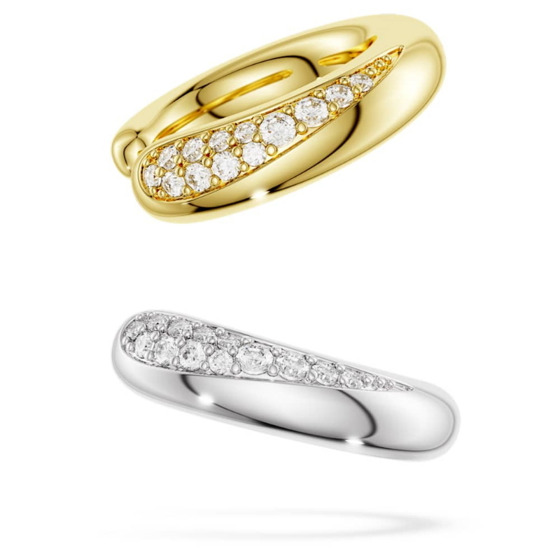 Swarovski 5743473 orecchini / ear cuff swarovski classica, taglio round, bianchi, argento sterling, finitura oro 18k di swarovski originale