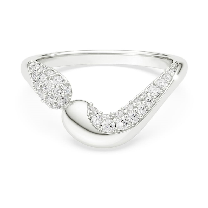 Swarovski 5742582 anello aperto swarovski classica, taglio round, bianco, argento sterling, finitura oro 18k di swarovski originale