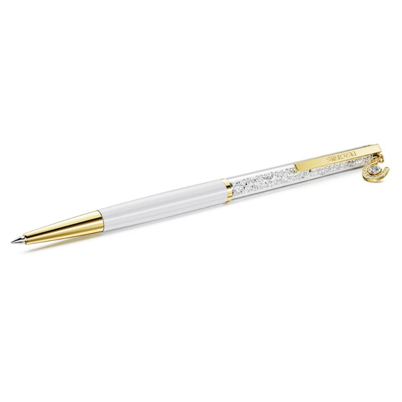 Swarovski 5740699 penna a sfera crystalline, ferro di cavallo, bianco, laccato bianco, placcato color oro di swarovski originale