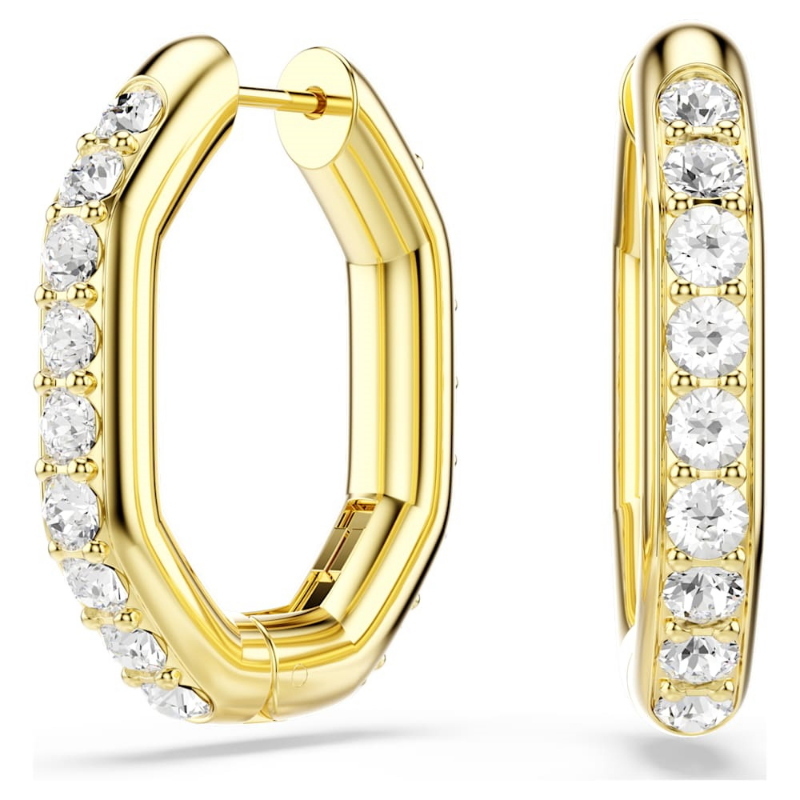 Swarovski 5724584 orecchini a cerchio dextera, forma ottagonale, taglio round, medi, bianchi, finitura oro 18k di swarovski originale