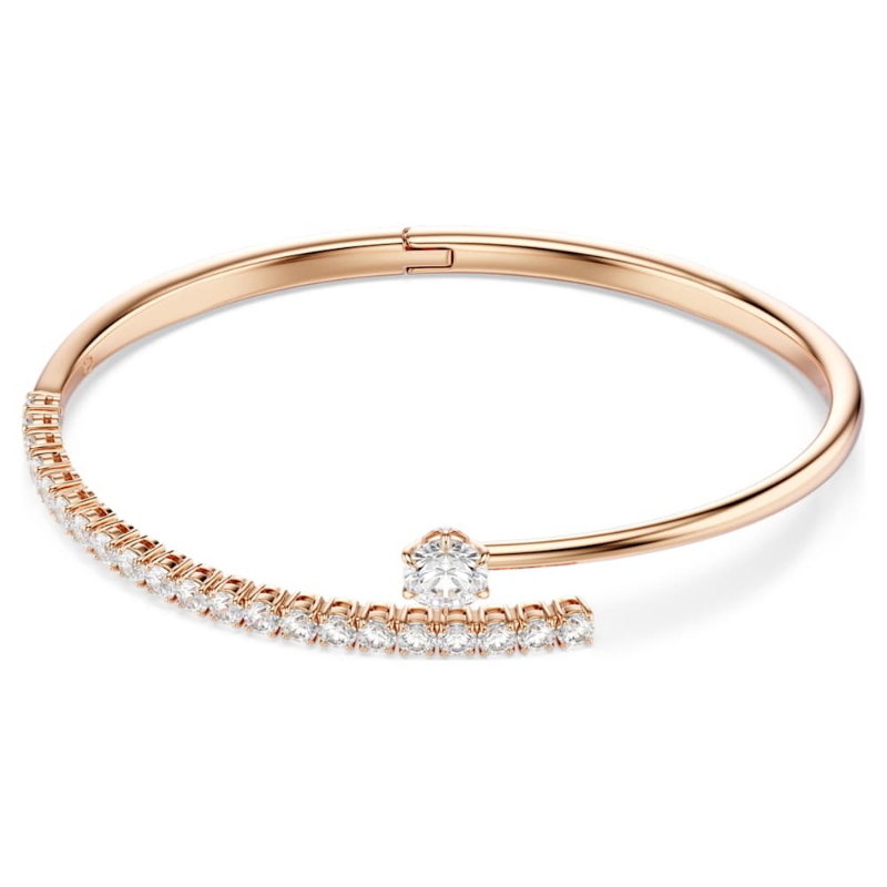 Swarovski 5763820 bracciale rigido matrix, taglio round, bianco, finitura oro rosa 18k di swarovski originale
