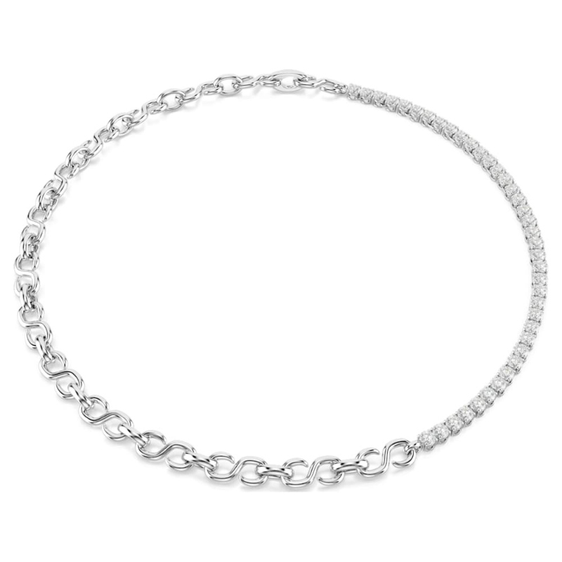 Swarovski 5747732 collana matrix, forma a s, taglio round, bianca, placcato rodio di swarovski originale