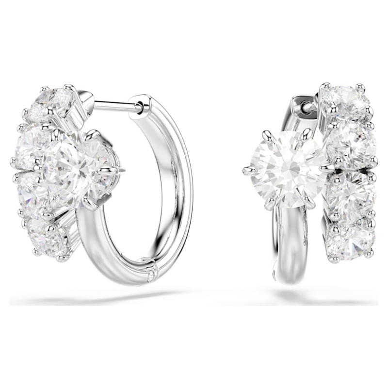 Swarovski 5753572 orecchini a cerchio matrix, taglio round, bianchi, placcato rodio di swarovski originale