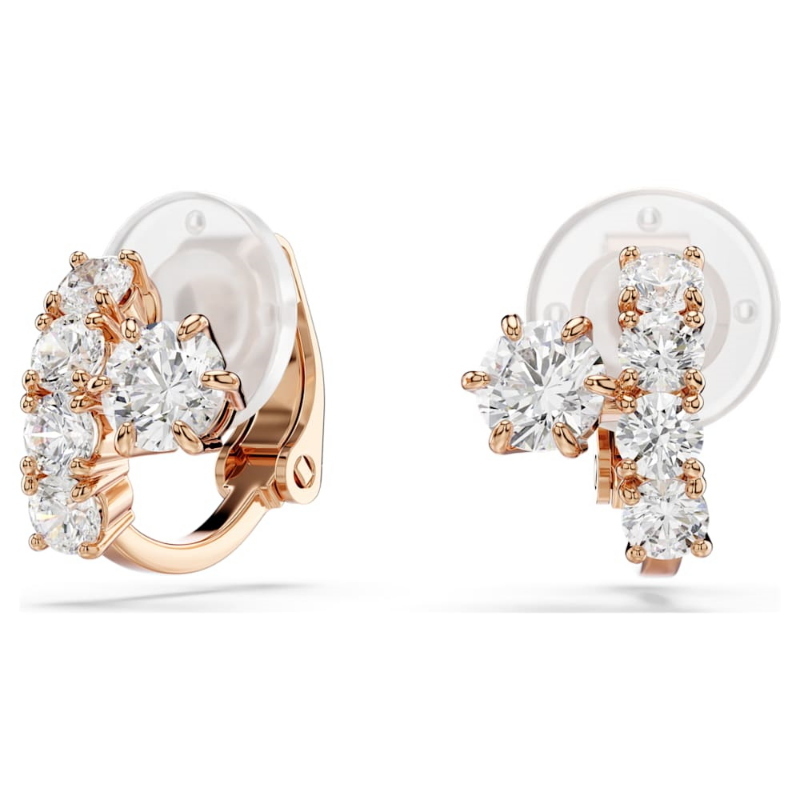 Swarovski 5763822 orecchini a clip matrix, taglio round, bianchi, finitura oro rosa 18k di swarovski originale