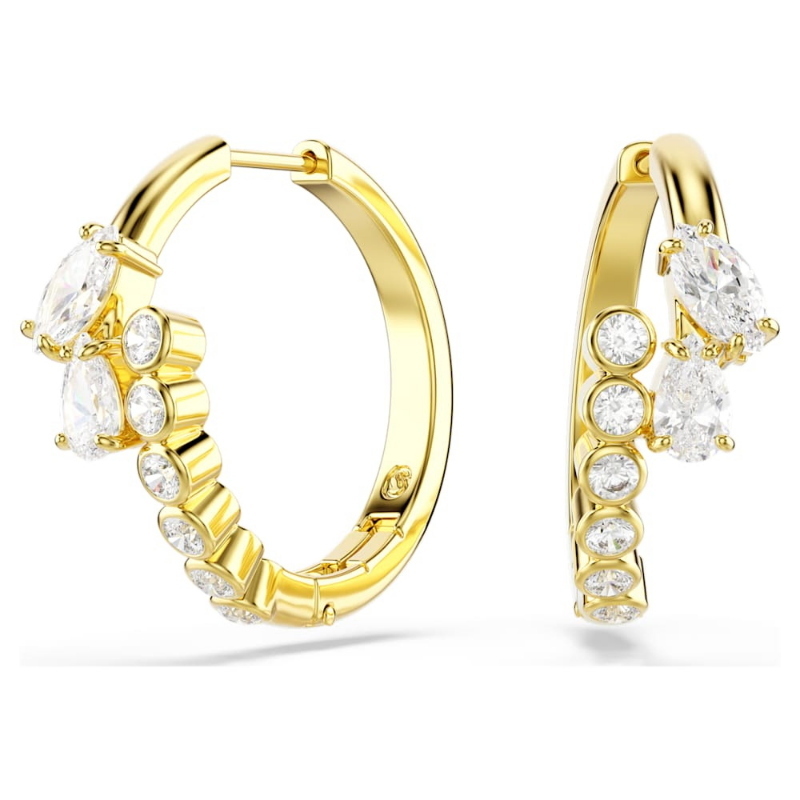 Swarovski 5761975 orecchini a cerchio mesmera, taglio misto, bianchi, finitura oro 18k di swarovski originale