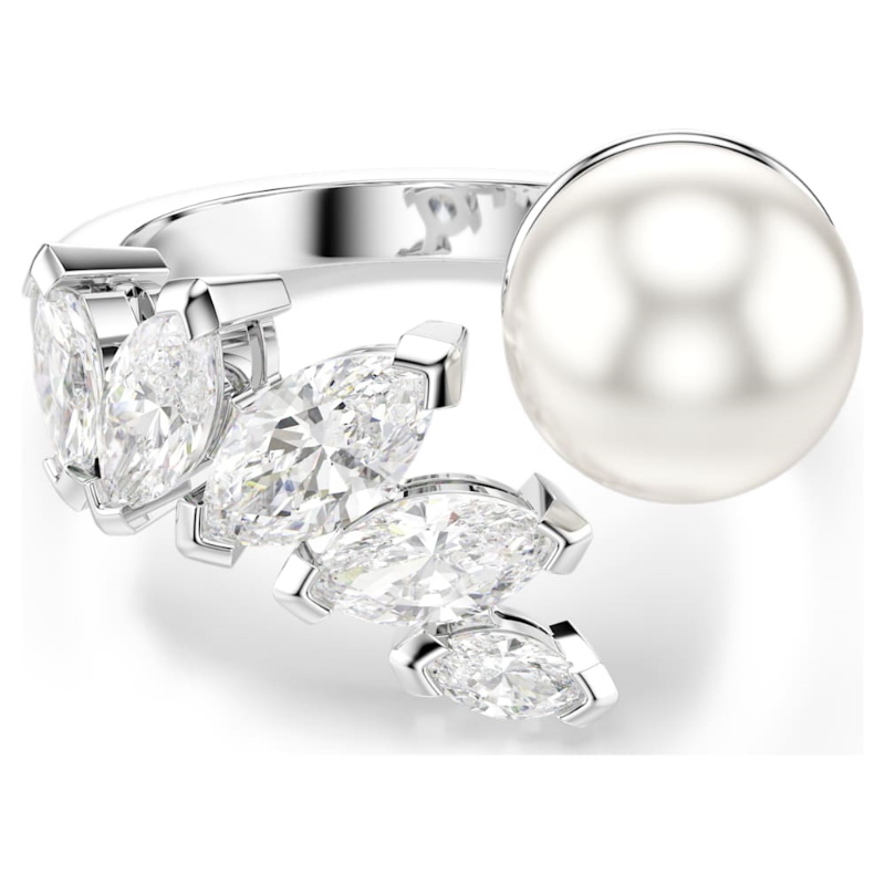 Swarovski 5748010 anello aperto mesmera, crystal pearl, taglio marquise, bianco, placcato rodio di swarovski originale