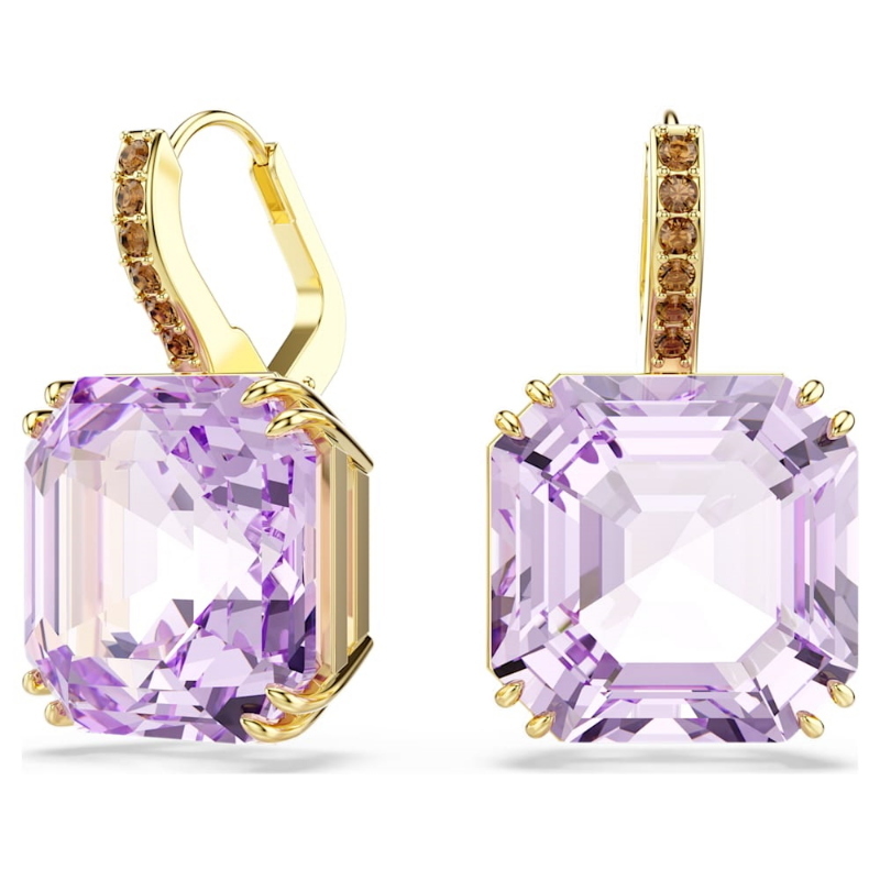 Swarovski 5759990 orecchini pendenti millenia, taglio squadrato, viola, finitura oro 18k di swarovski originale